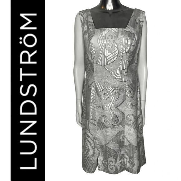 Lundstrom Dresses & Skirts - 🛍️3/$30 Lundstrom Sleeveless Square Neckline Metallic Silver White Dress Size 12